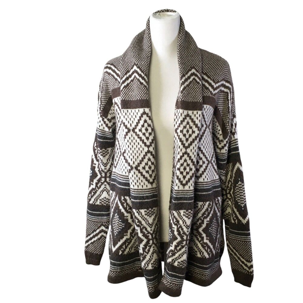 Old Navy Knit Open Front Alpine Brown White Small Drape Cardigan Heavyweight